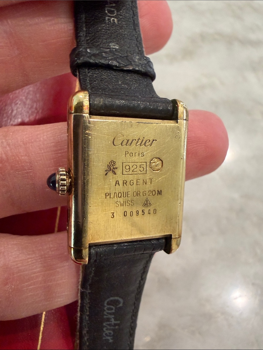 Cartier de Must Women’s Gold-Vermeil Tank Watch with Black Leather Strap VINTAGE - Picture 5 of 13